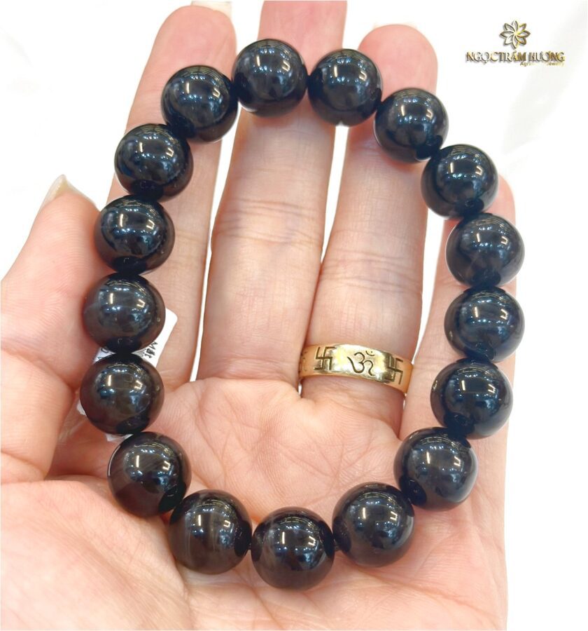 Vòng tay đá mắt hổ 12 li đen