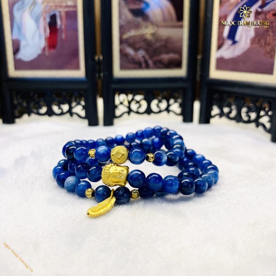 Vòng tay đá Kyanite 6 li, quấn 3 vòng, vân đá xanh dương đậm