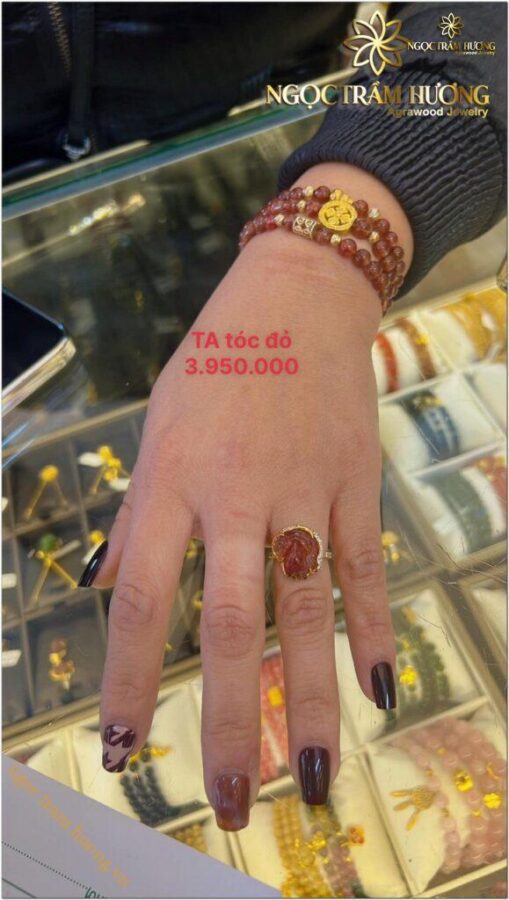 Chuỗi Thạch anh tóc đỏ mix charm vàng 24k tài lộc