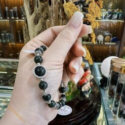 Vòng tay đá Thạch anh Tóc xanh mix bạc