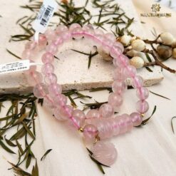 Vòng tay Thạch anh Dâu tây hồng 7li mix điếu, hồ ly