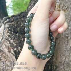 Vòng trầm hương từ thiên nhiên - Ngọc Trầm Hương Vòng tay thạch anh tóc xanh 10 li tròn (1)